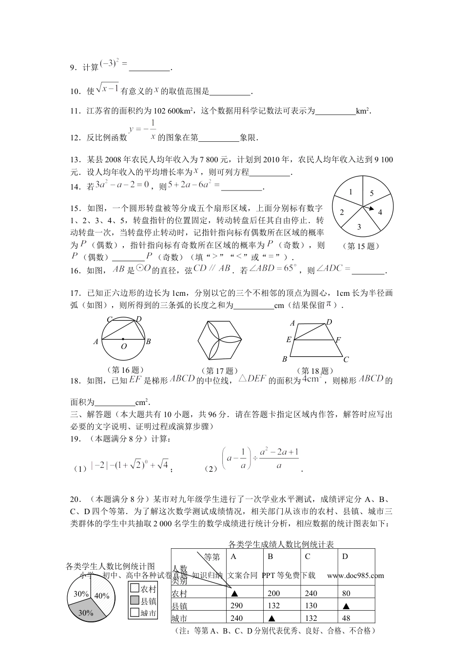 【中考历年真题】2009年中考江苏省无锡中考数学试卷及答案.docx