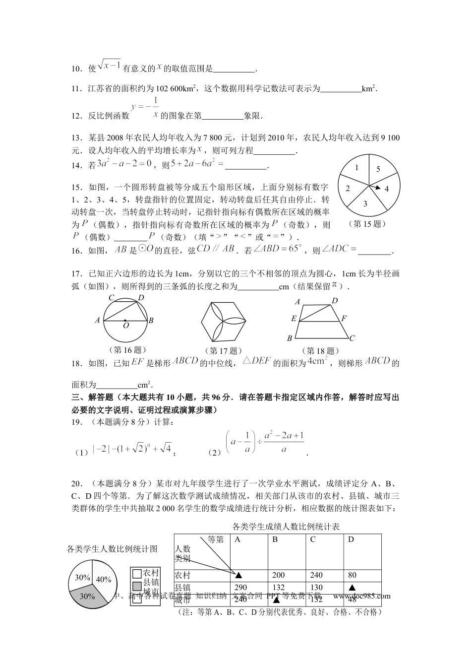 【中考历年真题】2009年江苏省苏州市中考数学试题及答案.docx