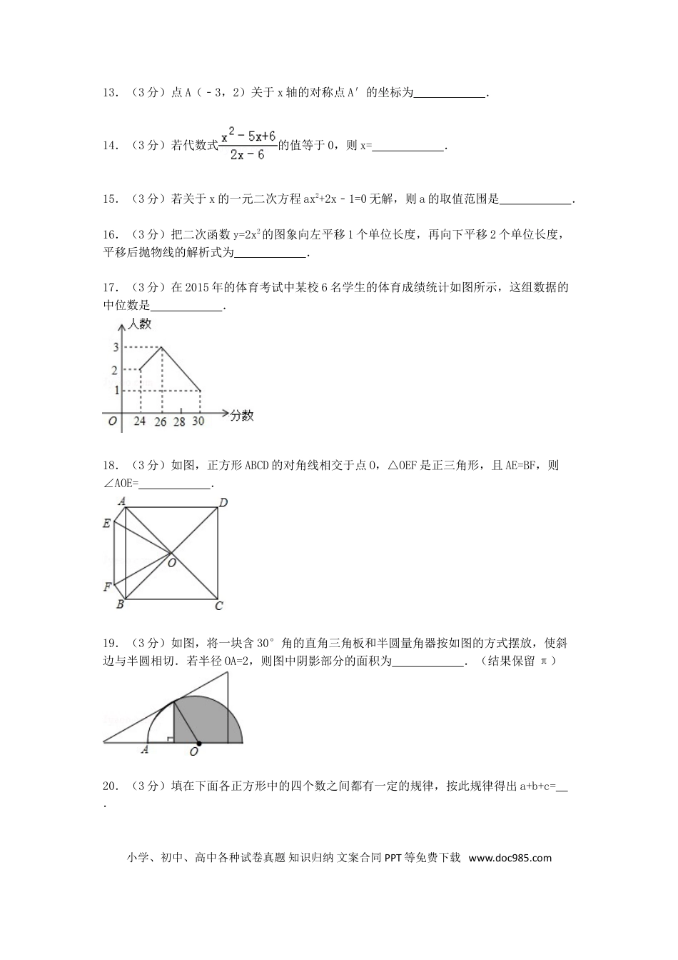 【中考历年真题】2015年黑龙江省绥化市中考数学试题及答案.doc