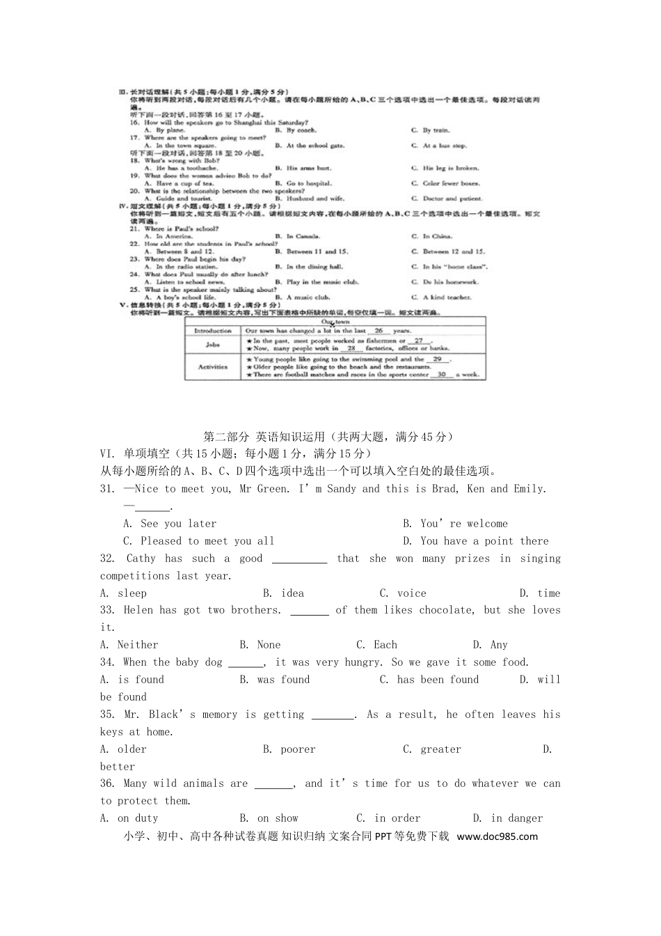 【中考历年真题】安徽省2016年中考英语真题试题（含答案）.doc