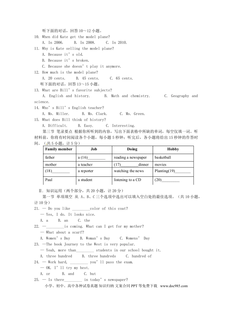 【中考历年真题】湖南省郴州市2015年中考英语真题试题（含答案）.doc