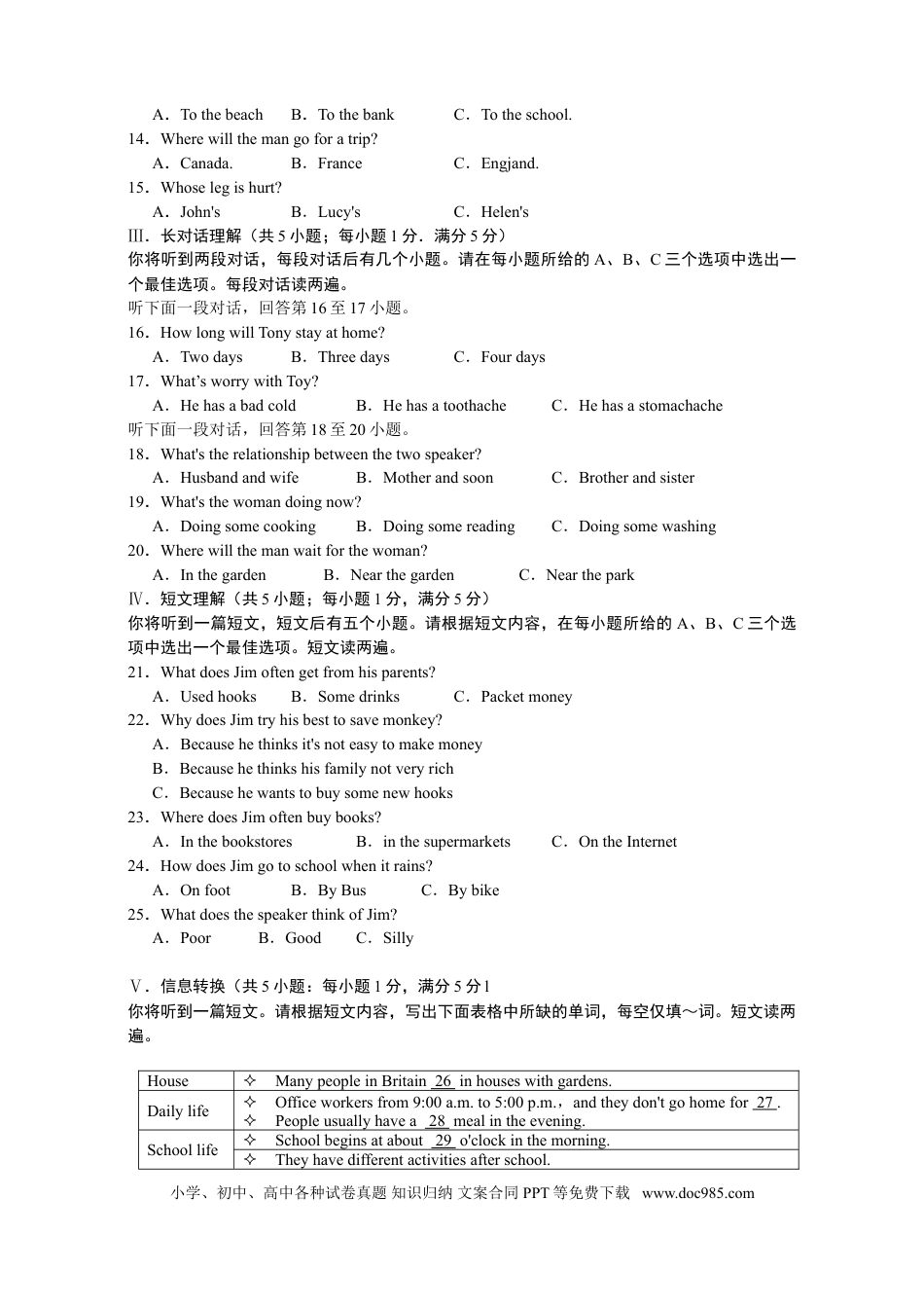 【中考历年真题】2015年安徽省中考英语试卷及答案.doc
