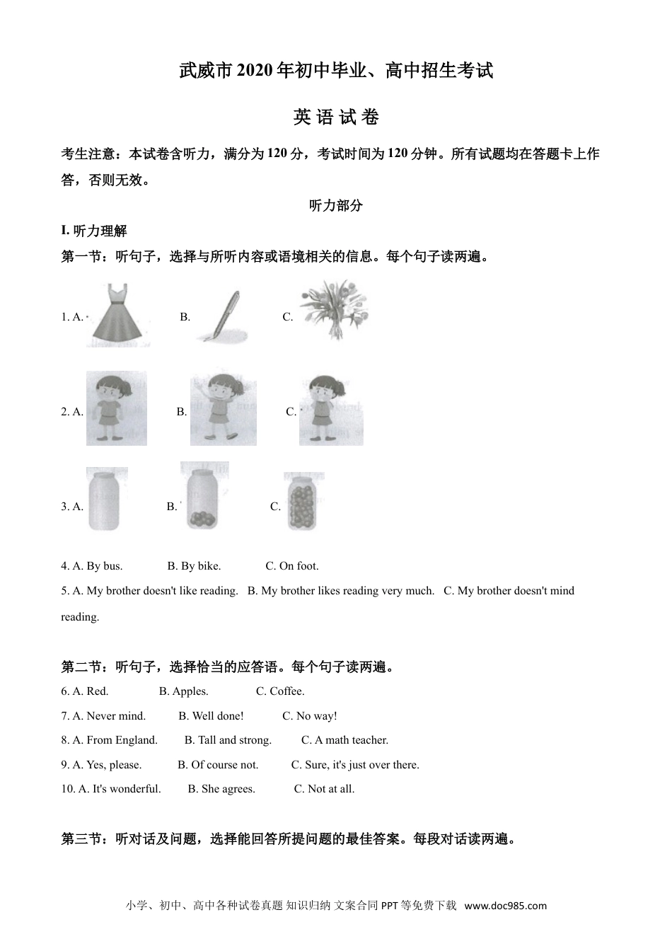 【中考历年真题】精品解析：甘肃省武威市2020年中考英语试题（解析版）.doc