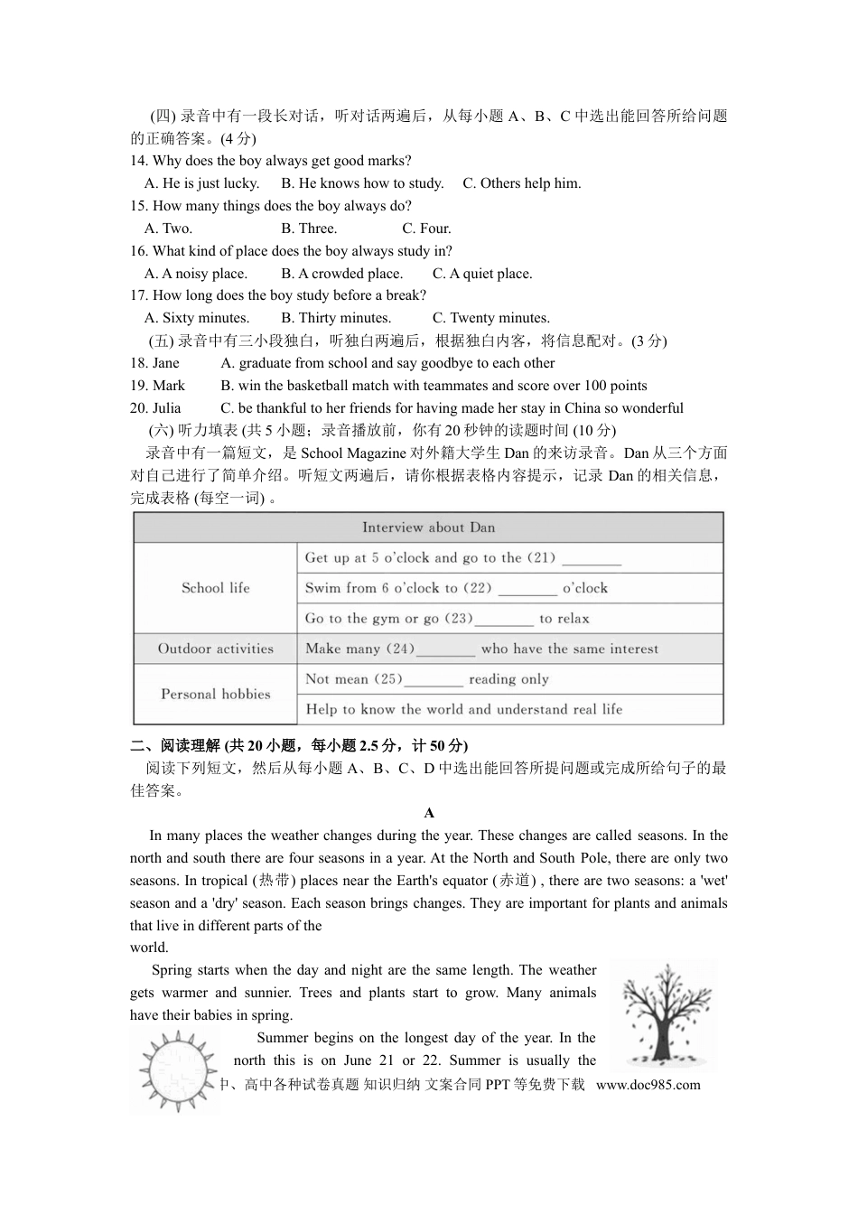 【中考历年真题】山东省德州市2019年学业水平考试英语试题（WORD版，含答案和听力MP3）.doc