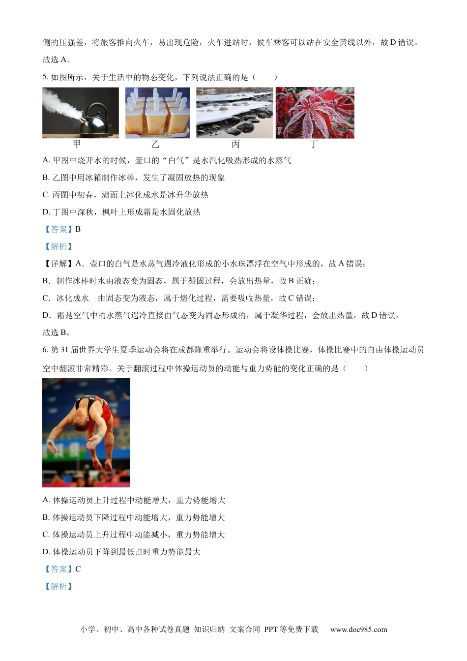 【中考历年真题】精品解析：2023年四川省德阳市中考理综物理试题（解析版）.docx