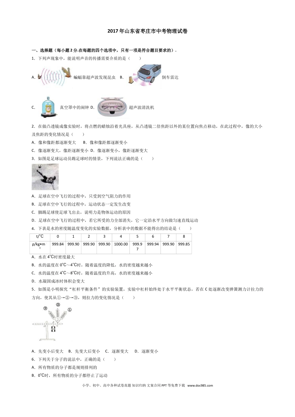 【中考历年真题】2017年枣庄市中考物理试题含答案解析.doc