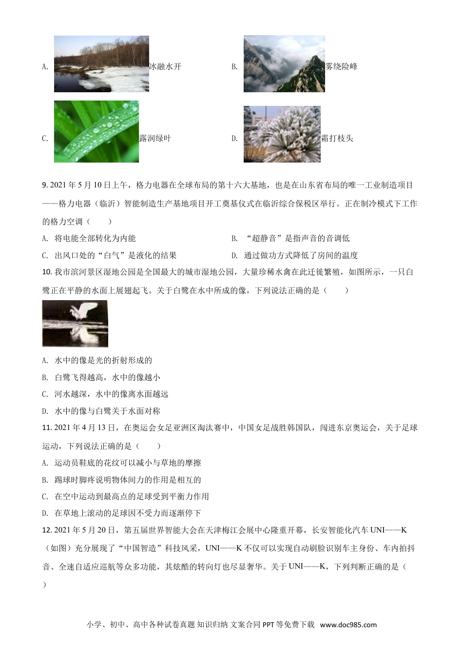 【中考历年真题】山东省临沂市2021年中考物理真题（原卷版）.doc