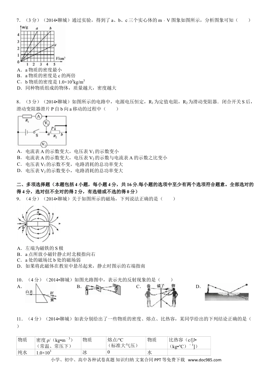 【中考历年真题】2014年聊城市中考物理试题(解析版).doc