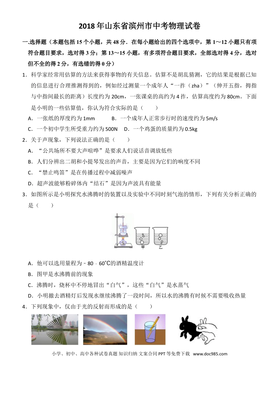 【中考历年真题】2018滨州中考物理试题.doc