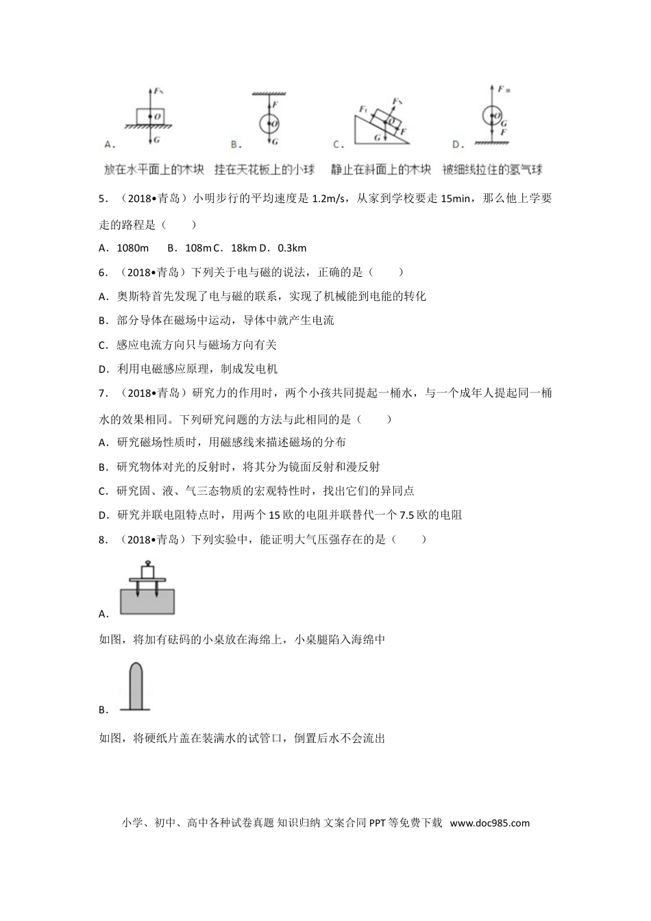 【中考历年真题】2018年青岛市中考物理试卷和答案.doc