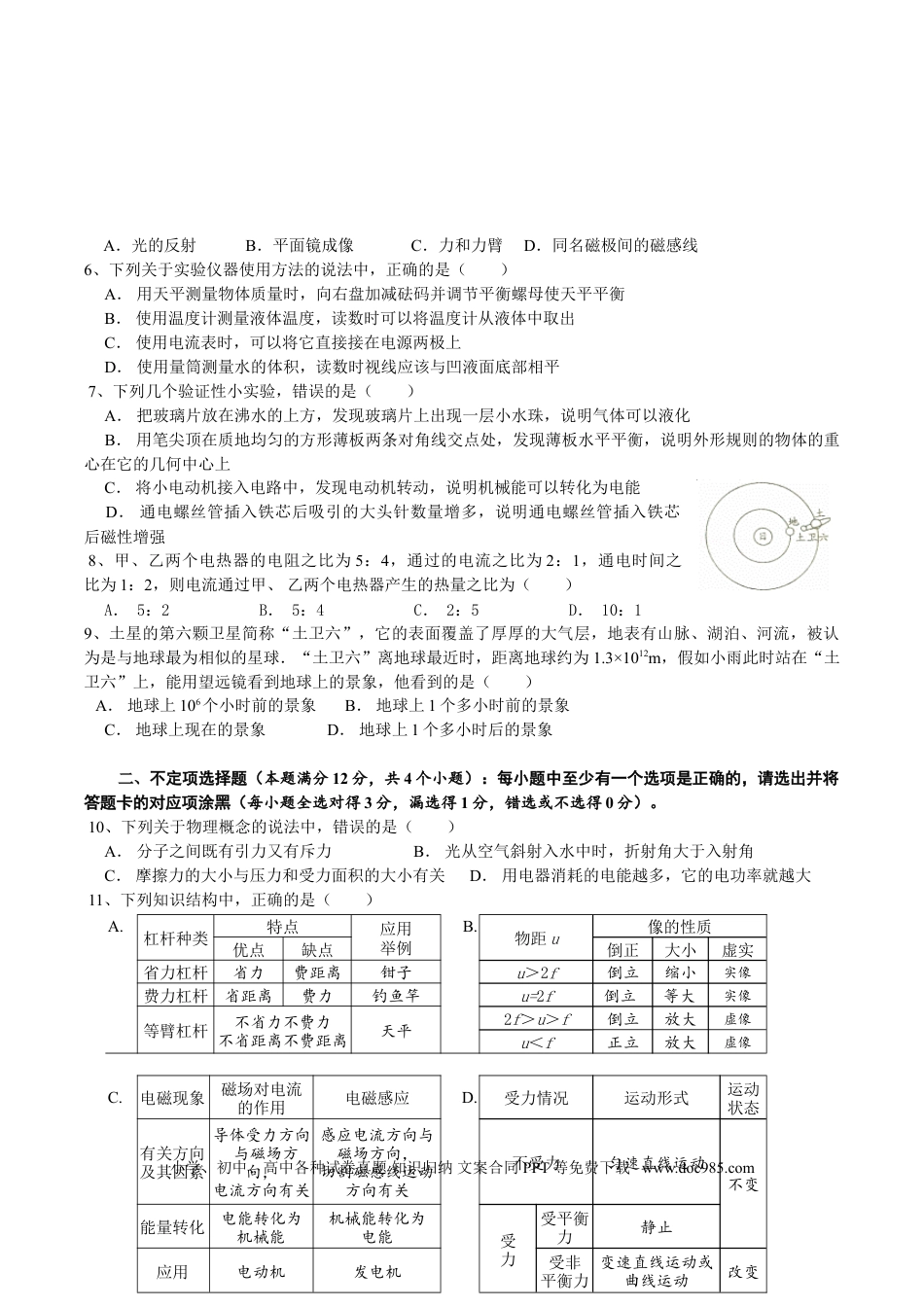 【中考历年真题】2014年青岛市中考物理试卷和答案.doc