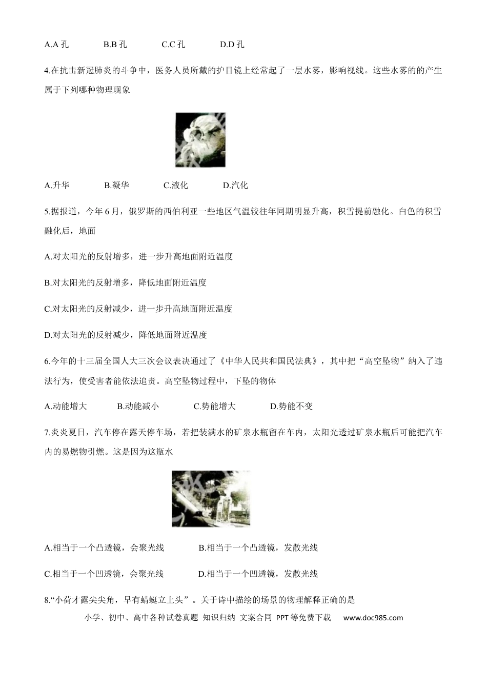 【中考历年真题】湖南省株州2020年中考物理试题（word版，含答案）.docx