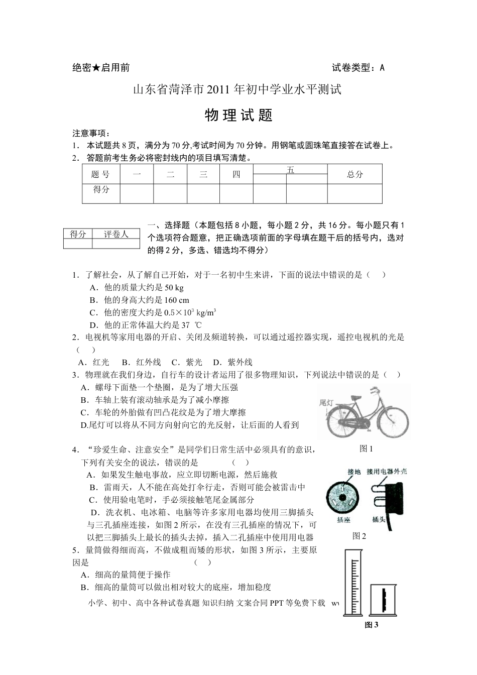 【中考历年真题】2011年菏泽市中考物理试题及答案.doc