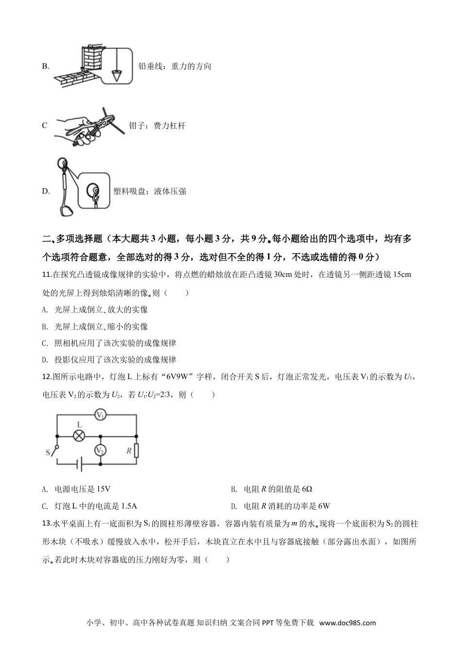 【中考历年真题】精品解析：2020年天津市中考物理试题（原卷版）.doc