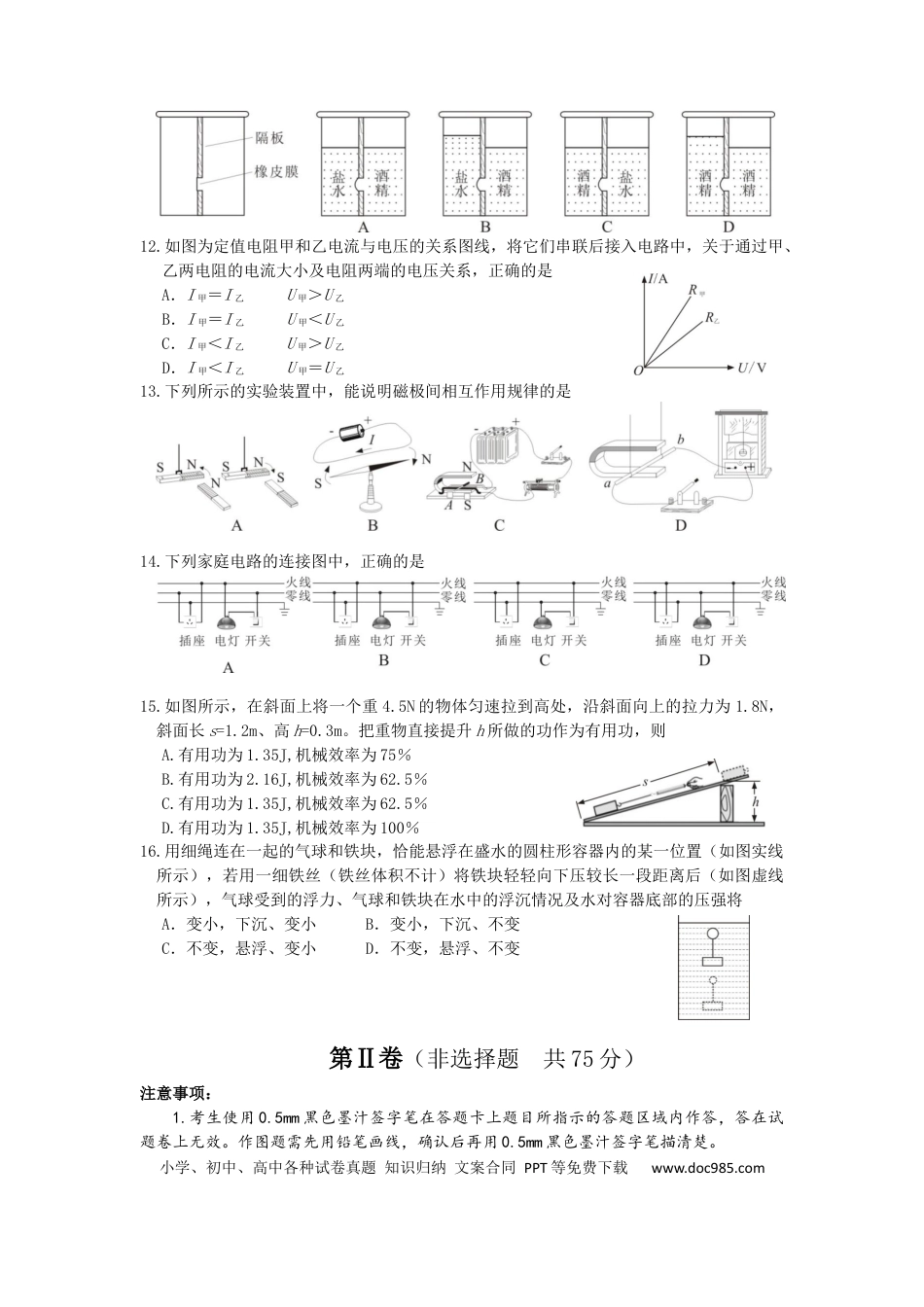 【中考历年真题】2021年四川省乐山市中考物理真题 (原卷版).docx
