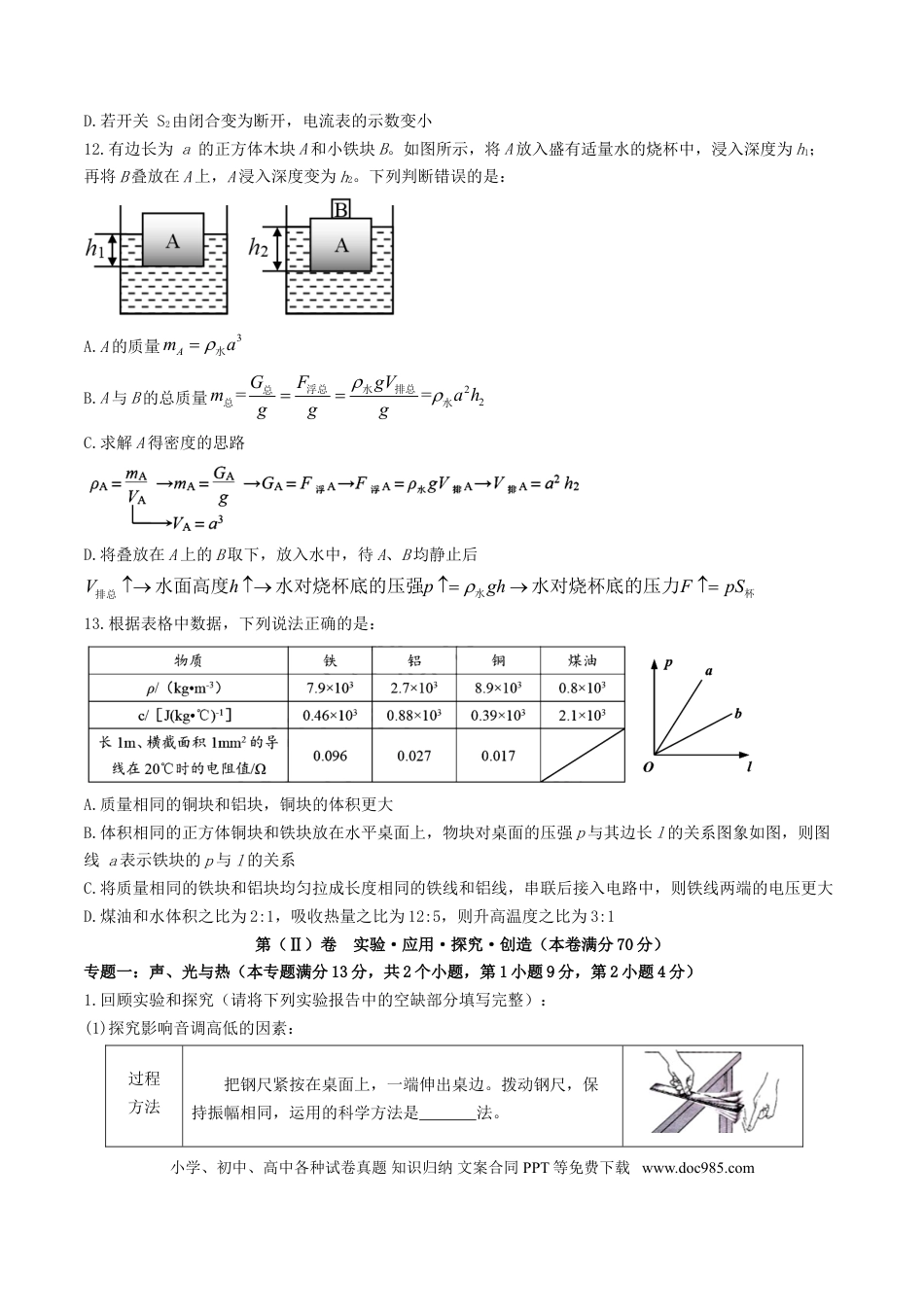 【中考历年真题】山东省青岛市2017年中考物理真题试题（含扫描答案）.doc