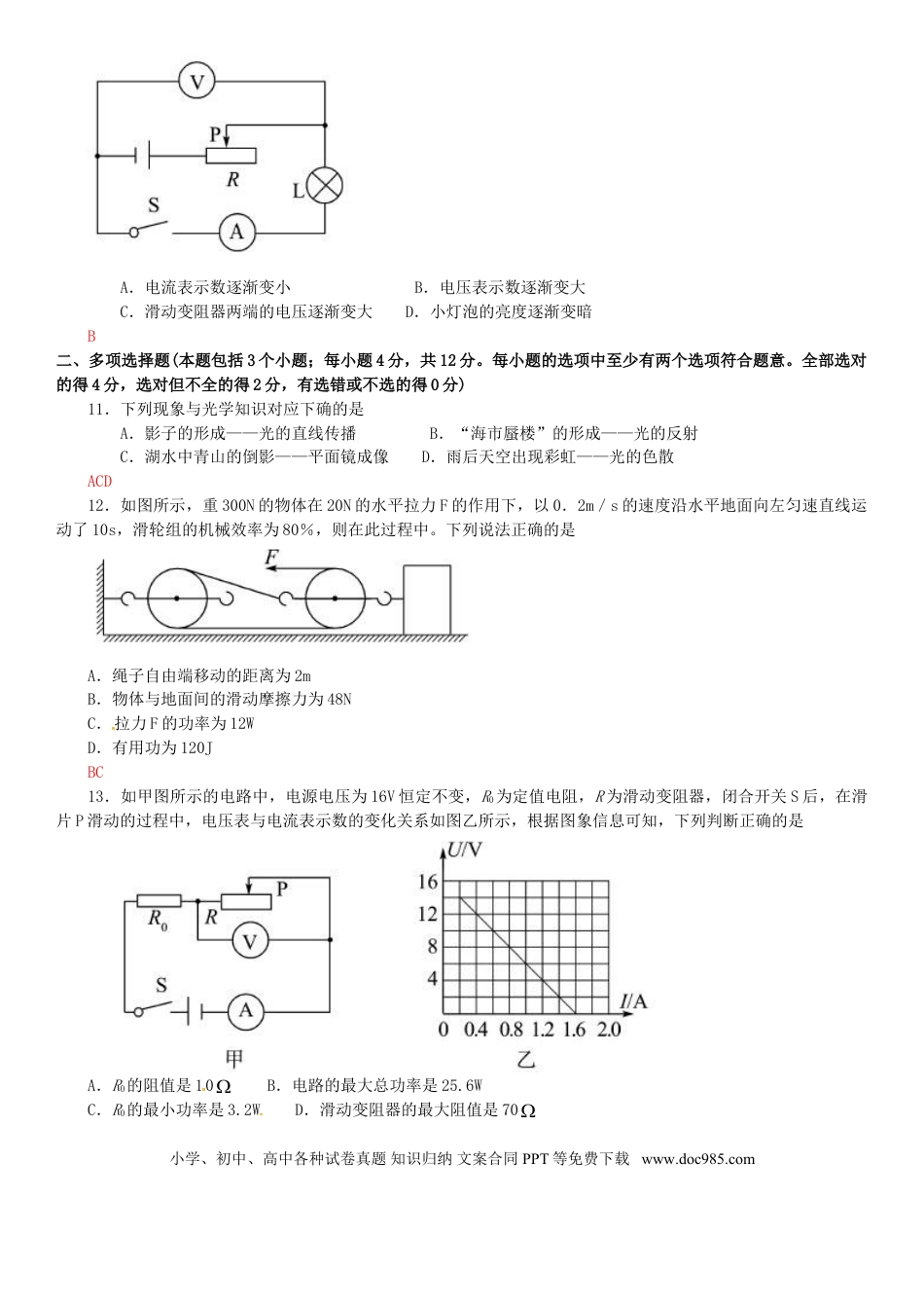 【中考历年真题】山东省聊城市2017年中考物理真题试题（含答案）.doc