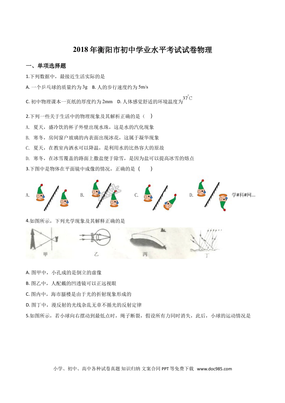 【中考历年真题】2018年中考物理试题.doc