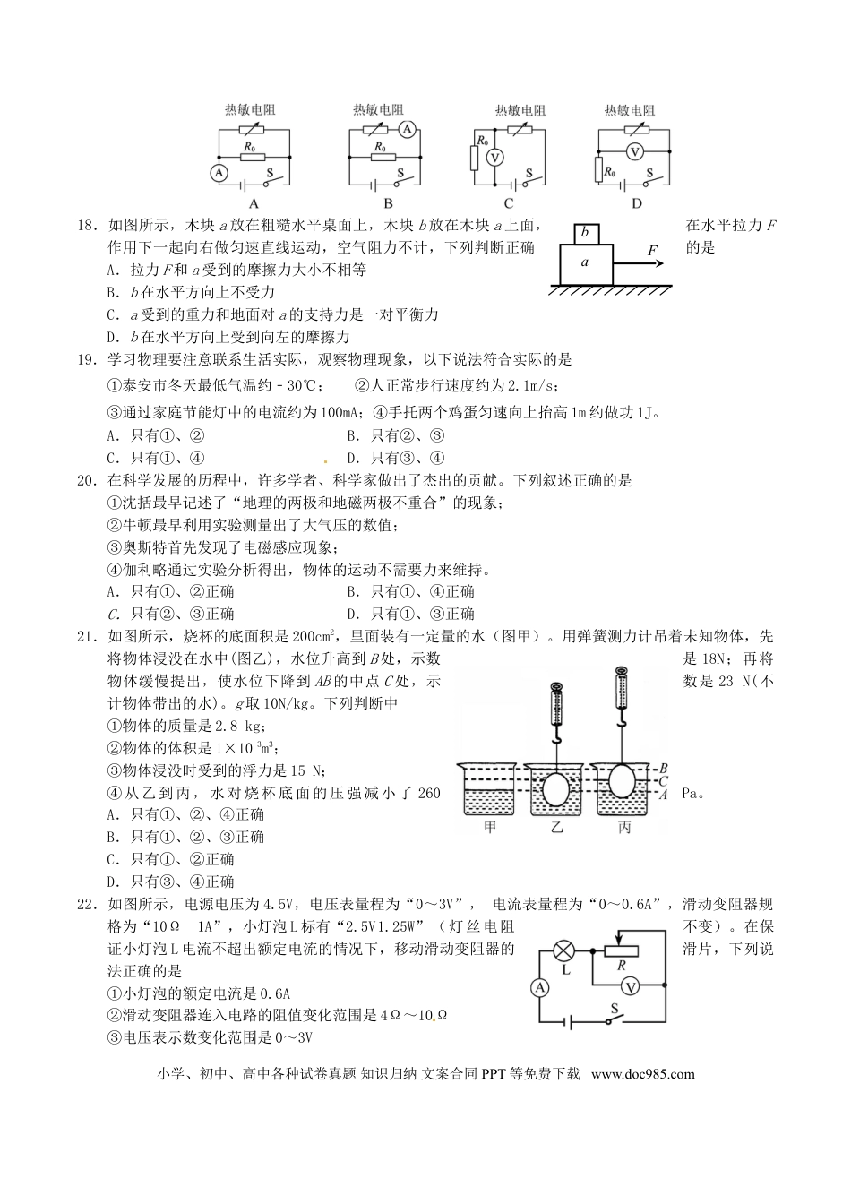 【中考历年真题】山东省泰安市2016年中考物理真题试题（含答案）.doc