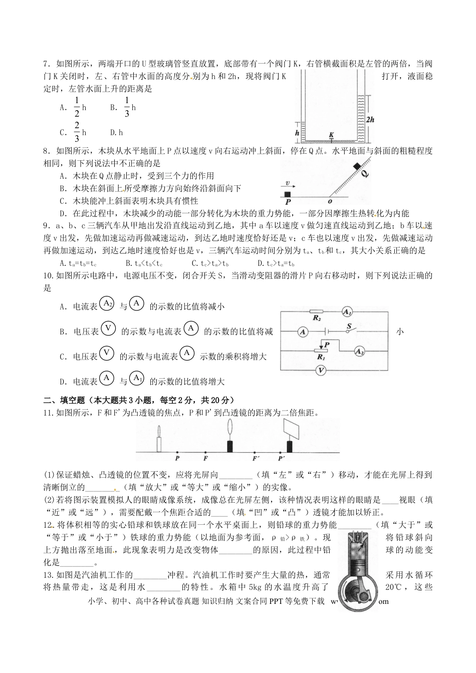 【中考历年真题】黑龙江省大庆市2016年中考物理真题试题（含答案）.doc