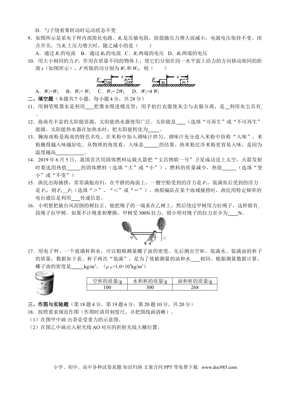 【中考历年真题】2019年海南中考物理试题及答案.doc