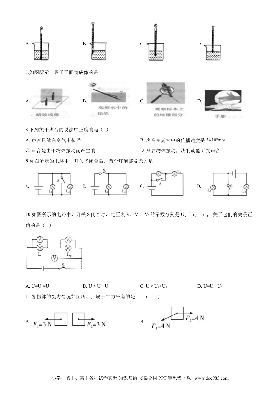 【中考历年真题】2017年广西柳州市中考物理试题（空白卷）.doc