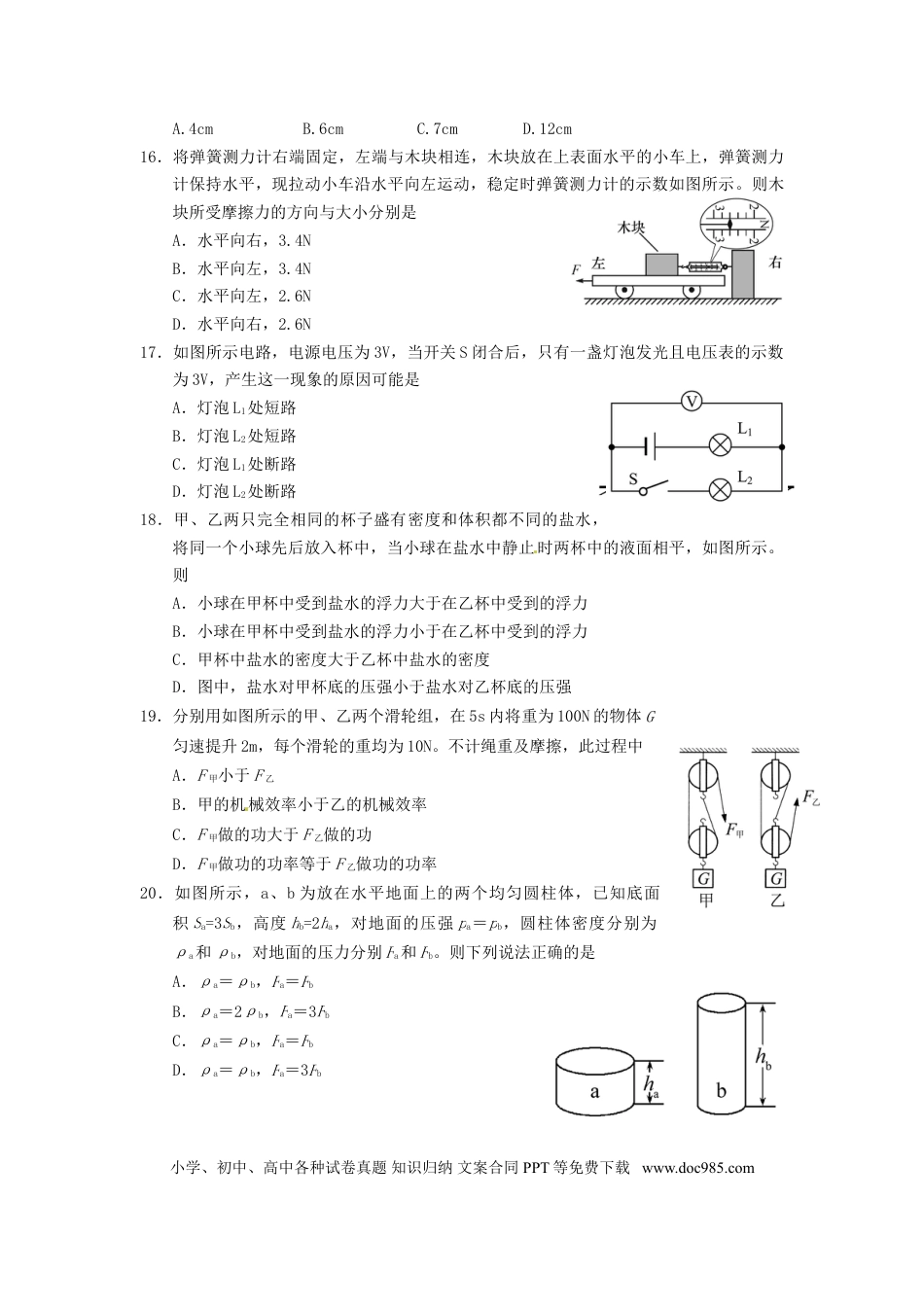 【中考历年真题】山东省泰安市2015年中考物理真题试题（含扫描答案）.doc