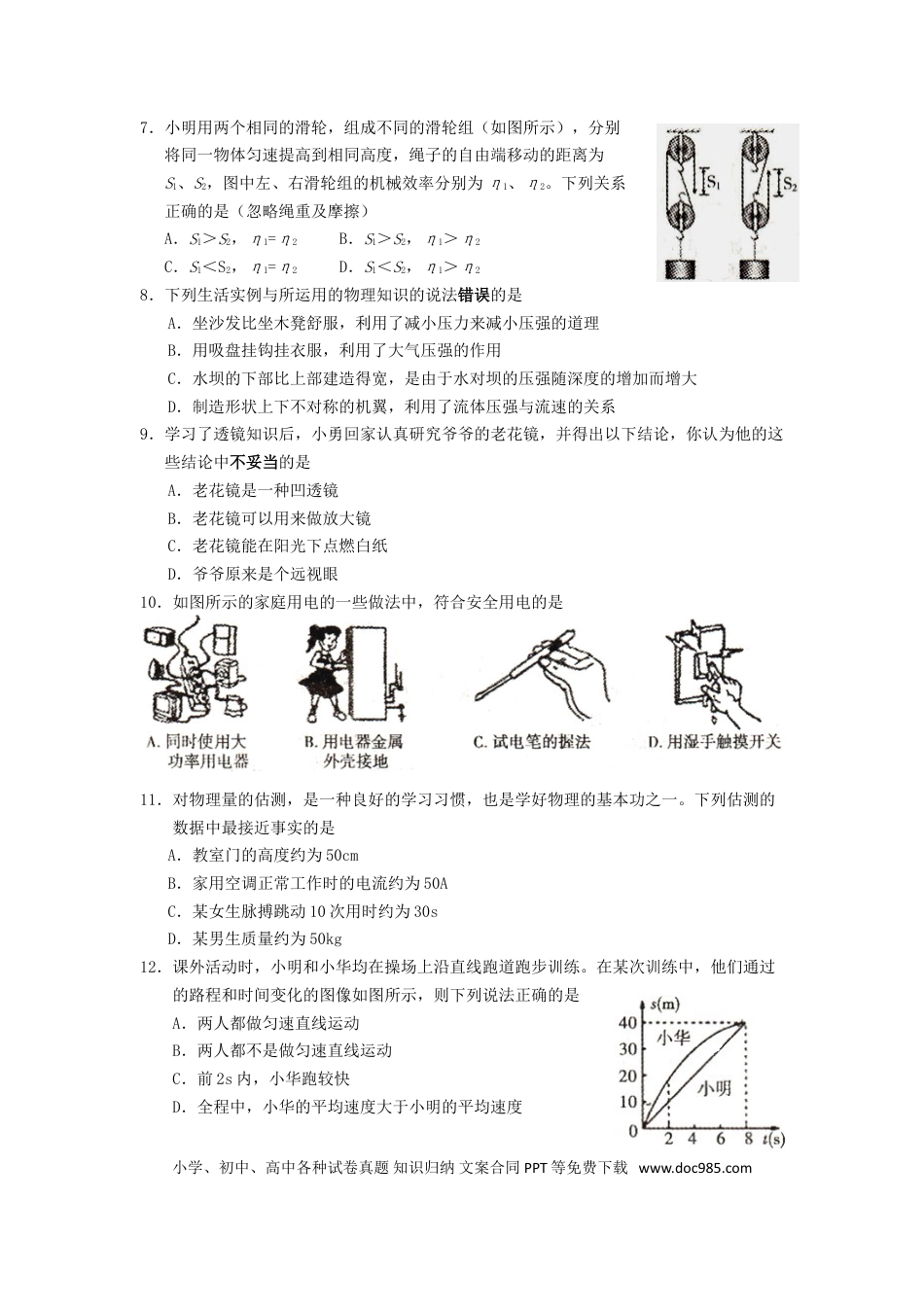 【中考历年真题】湖南省衡阳市2015年中考物理真题试题（含扫描答案）.doc