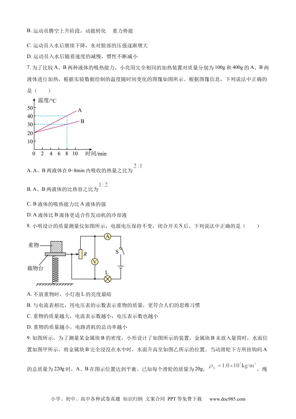 【中考历年真题】精品解析：2023年甘肃省兰州市中考理综物理试题（原卷版）.docx
