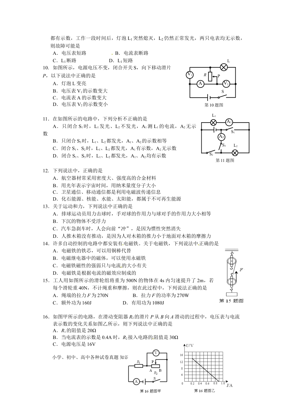 【中考历年真题】2015年甘肃省兰州市中考物理试题及答案.doc