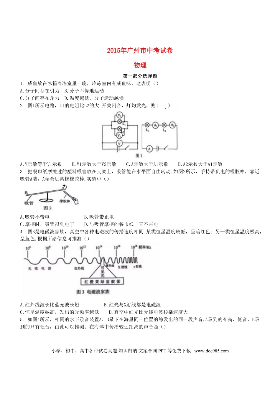 【中考历年真题】广东省广州市2015年中考物理真题试题（含扫描答案）.doc