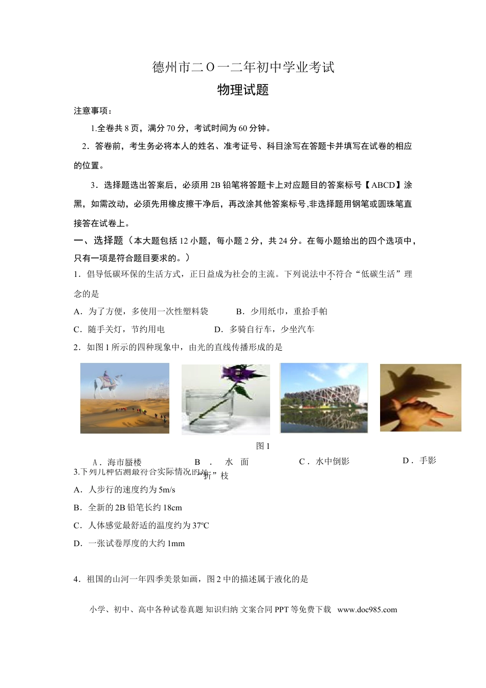 【中考历年真题】2012年德州市中考物理试题及答案.doc