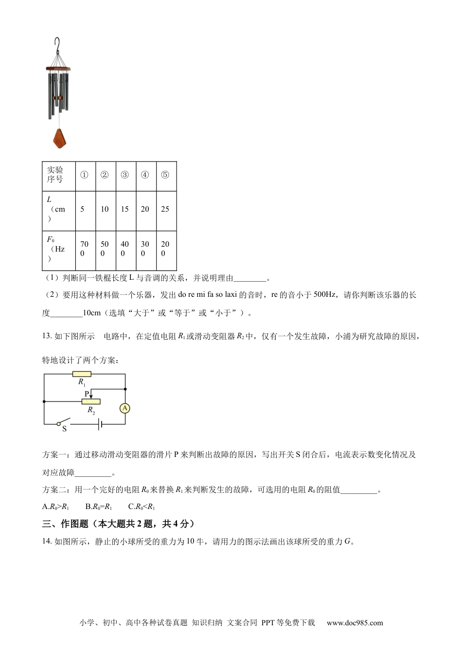【中考历年真题】精品解析：2024年上海市中考物理试题（原卷版）.docx