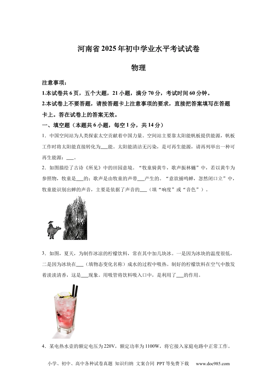 【中考历年真题】2025年河南省中考物理试题.docx