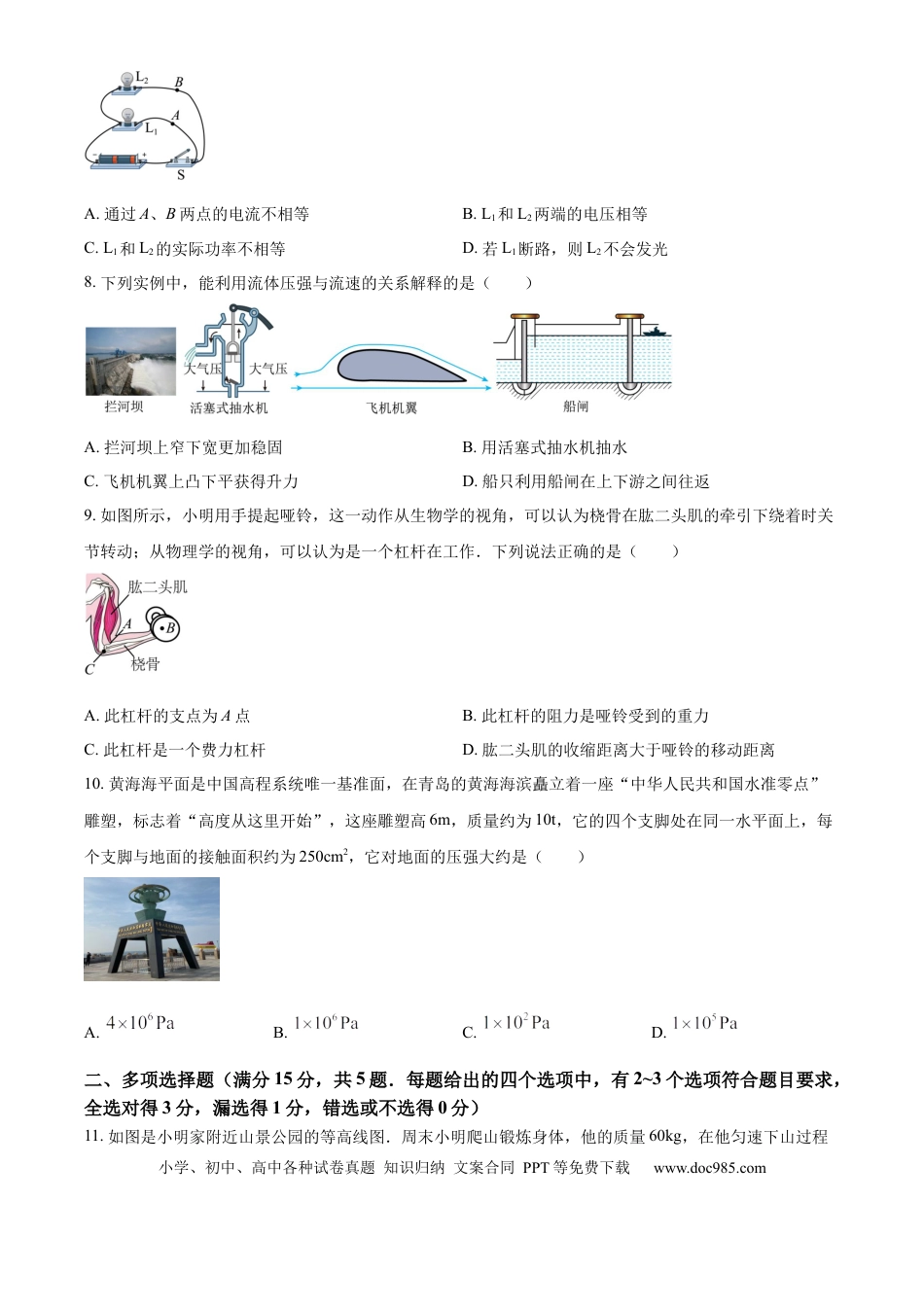 【中考历年真题】精品解析：2024年山东省青岛市中考物理试题（原卷版）.docx