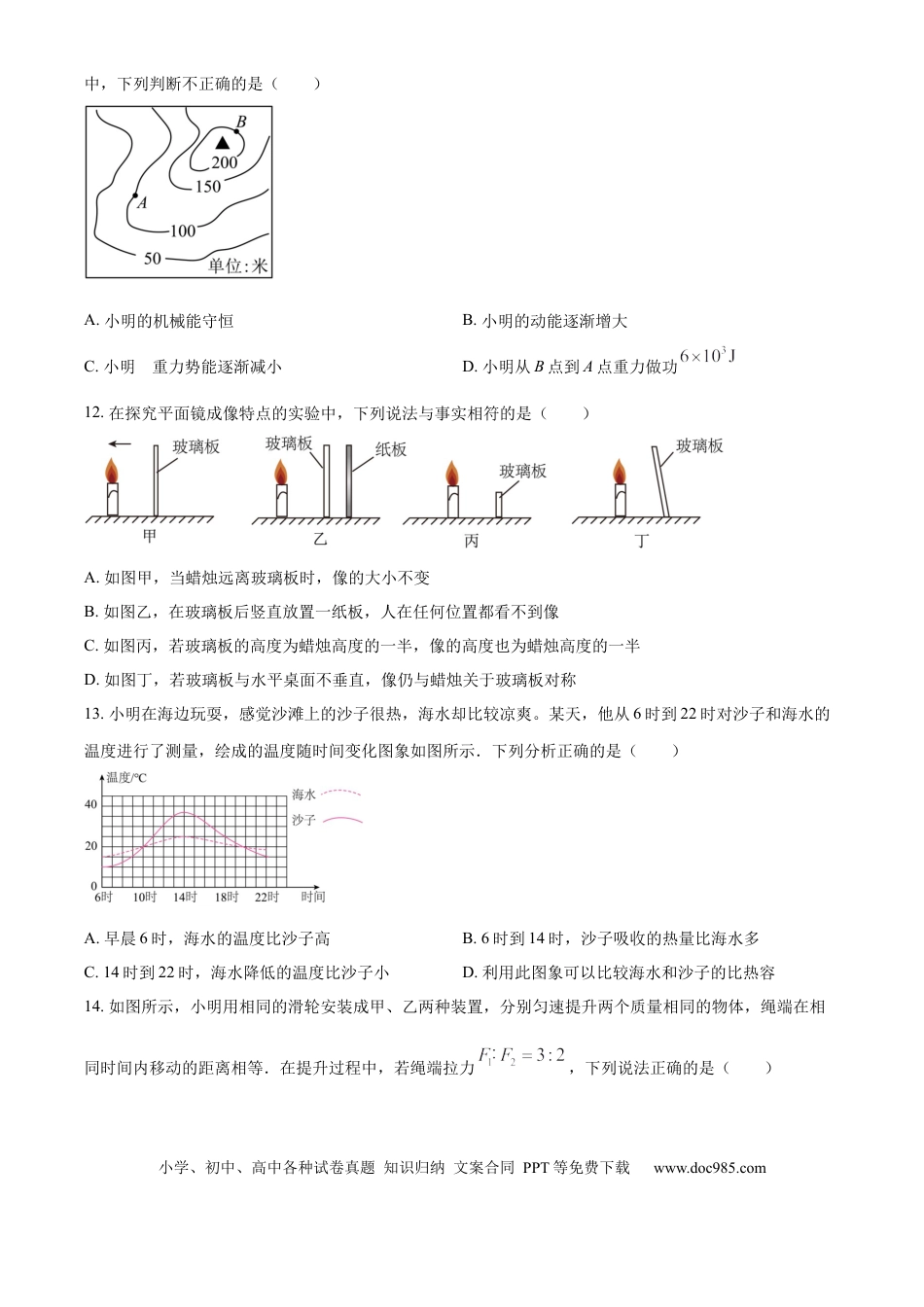 【中考历年真题】精品解析：2024年山东省青岛市中考物理试题（原卷版）.docx