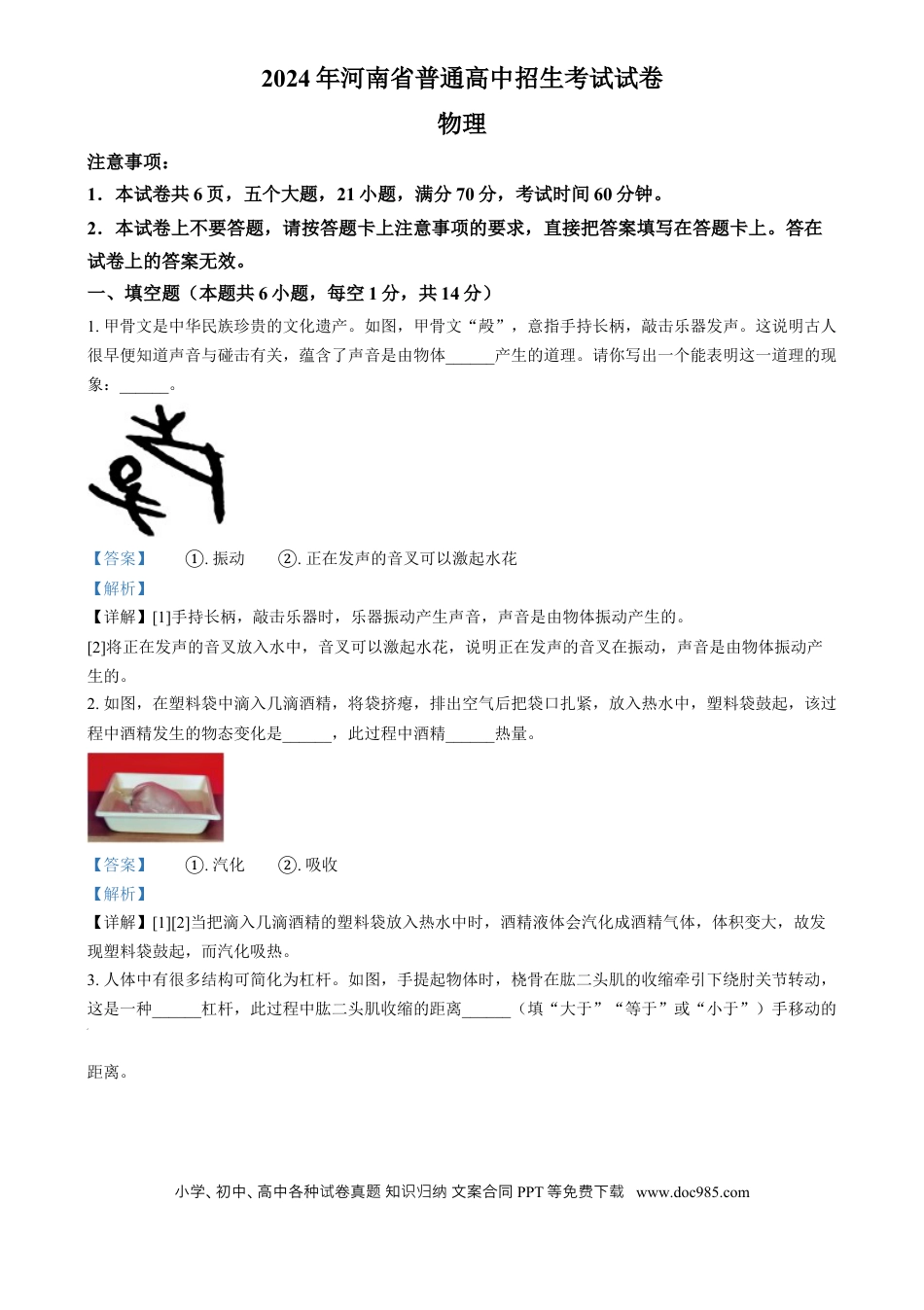 【中考历年真题】精品解析：2024年河南省中考物理试题（解析版） (1).docx