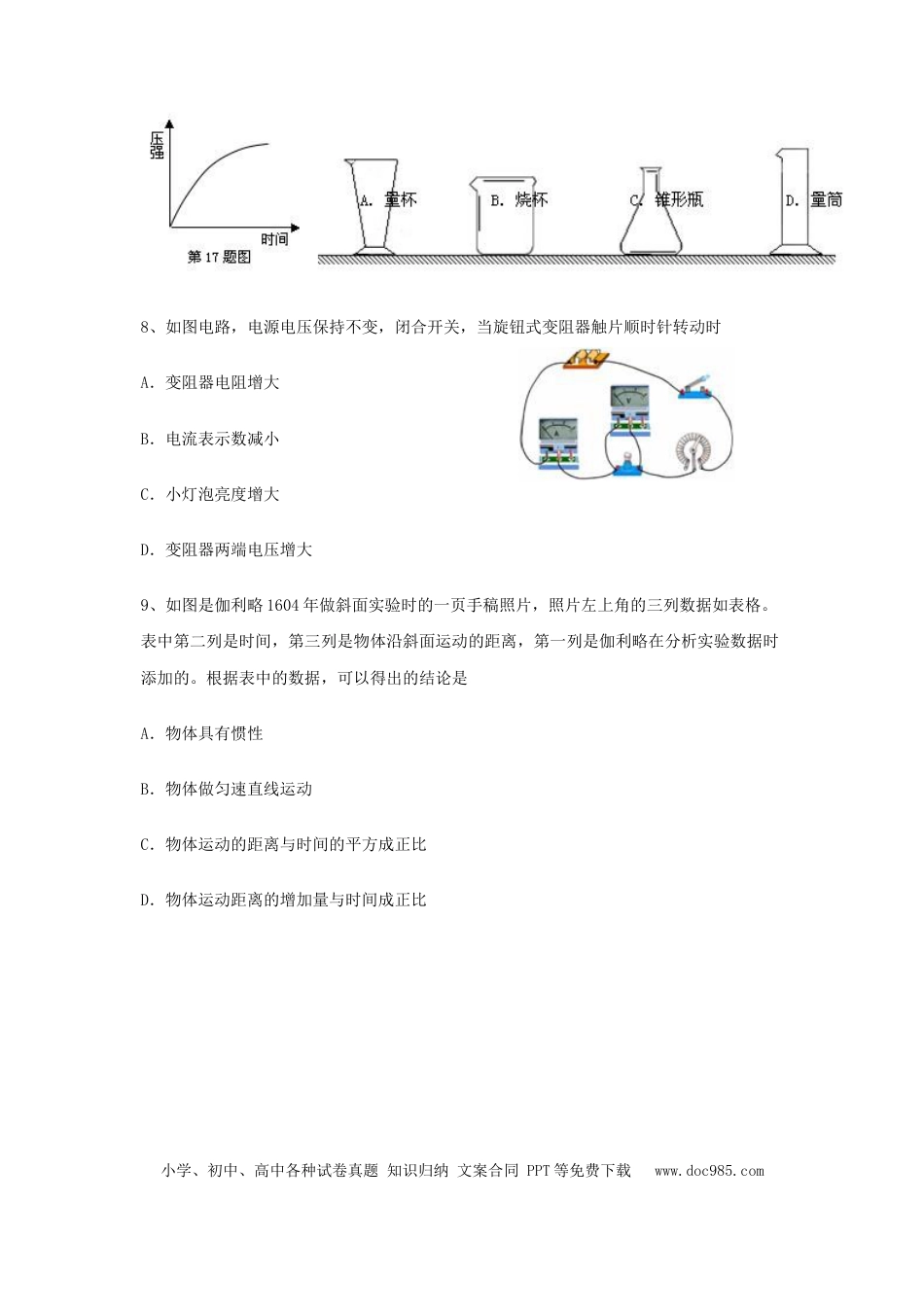 【中考历年真题】2014浙江省台州市中考物理真题及答案.doc