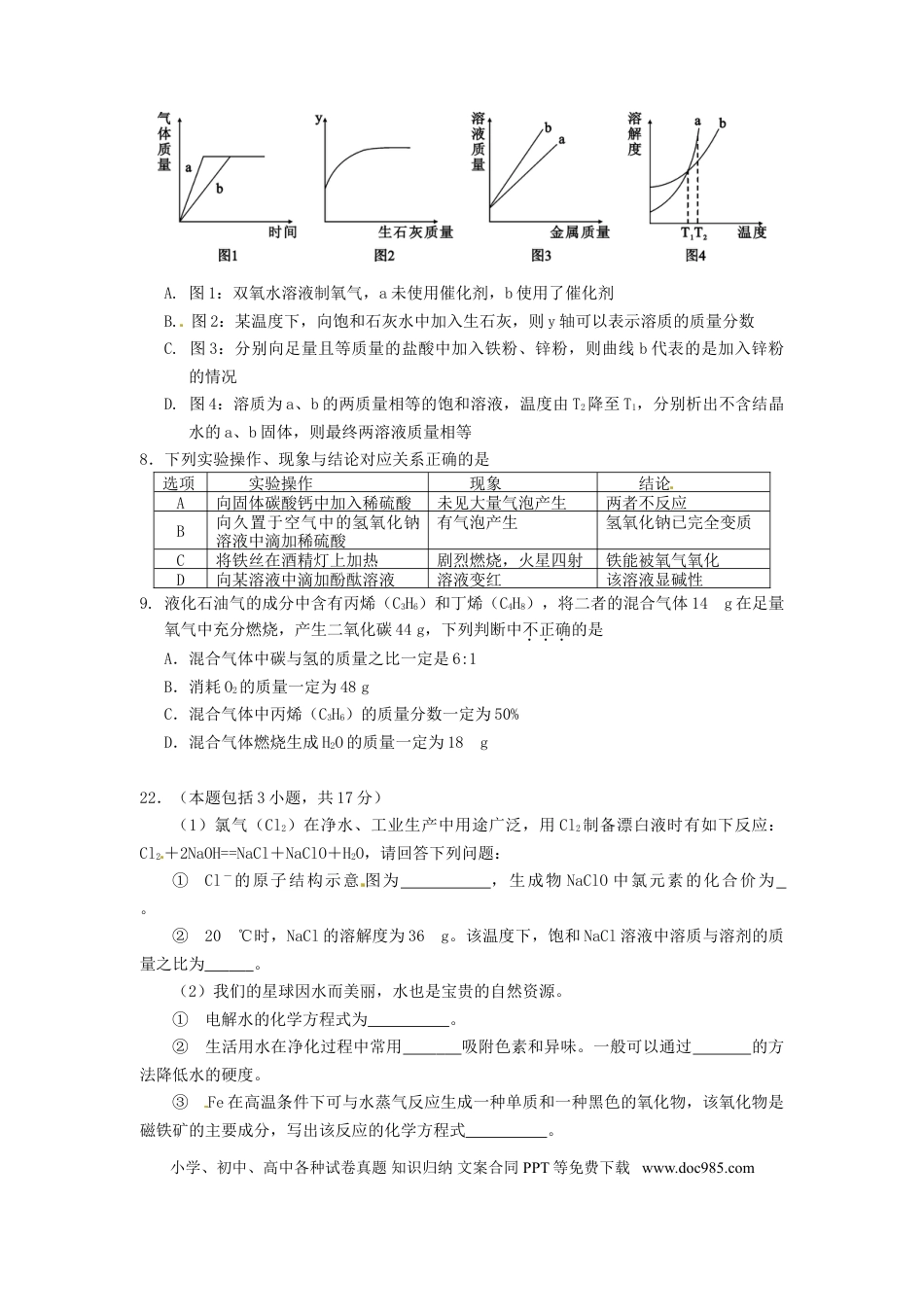 【中考历年真题】四川省绵阳市2016年中考科学（化学部分）真题试题（含答案）.doc