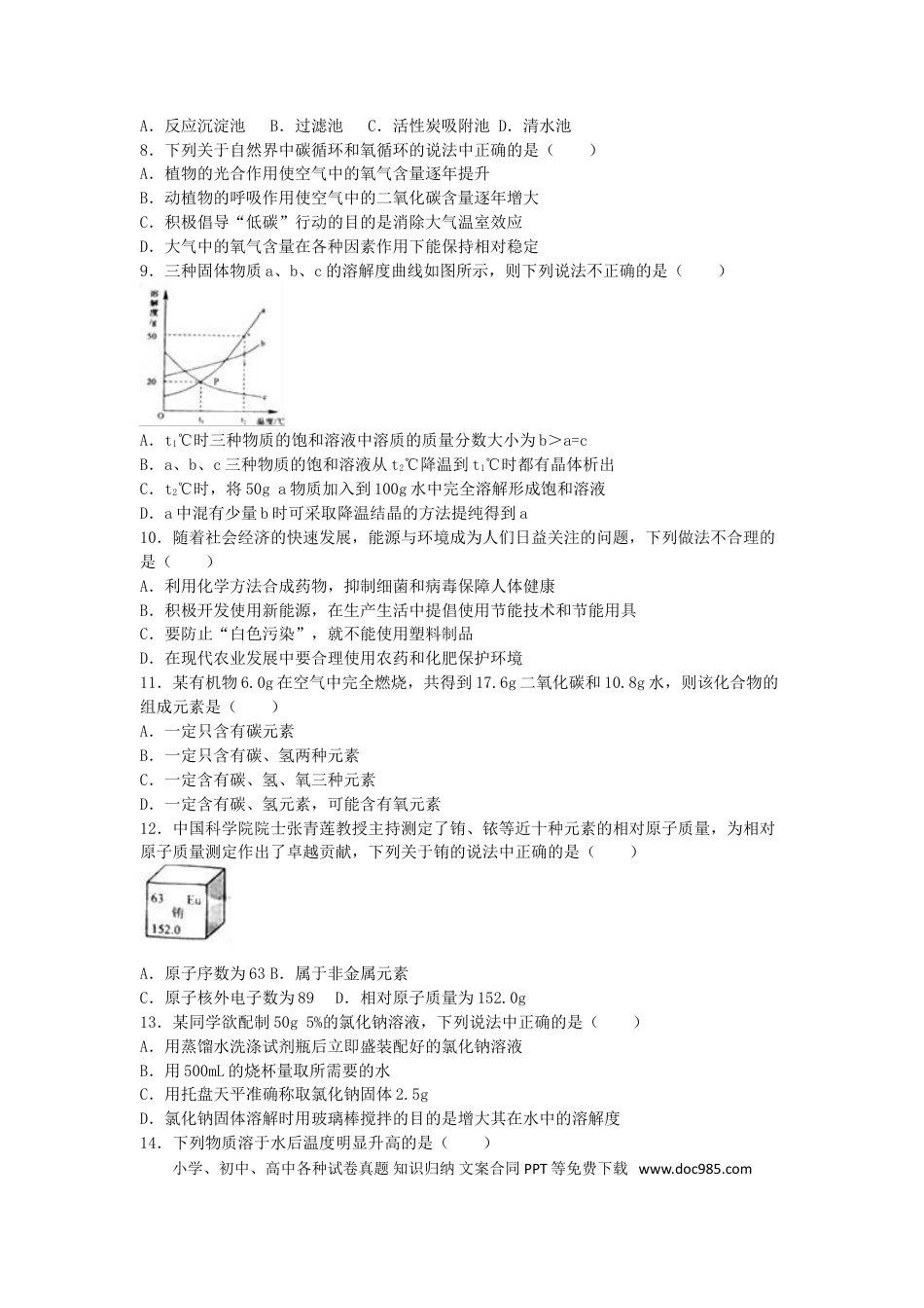 【中考历年真题】湖南省常德市2016年中考化学真题试题（含解析）.doc