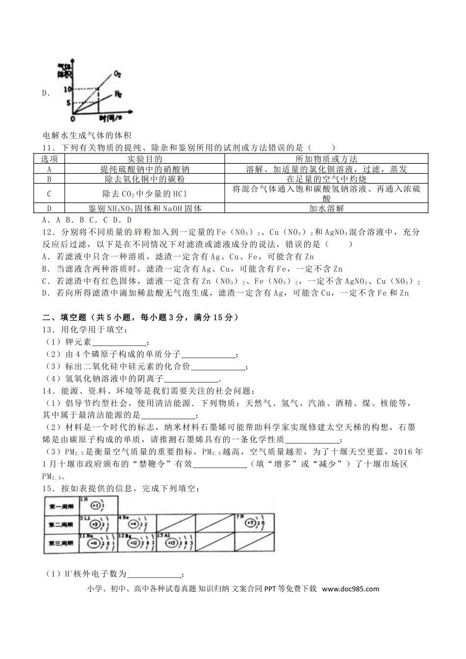 【中考历年真题】湖北省十堰市2016年中考化学真题试题（含解析）.doc