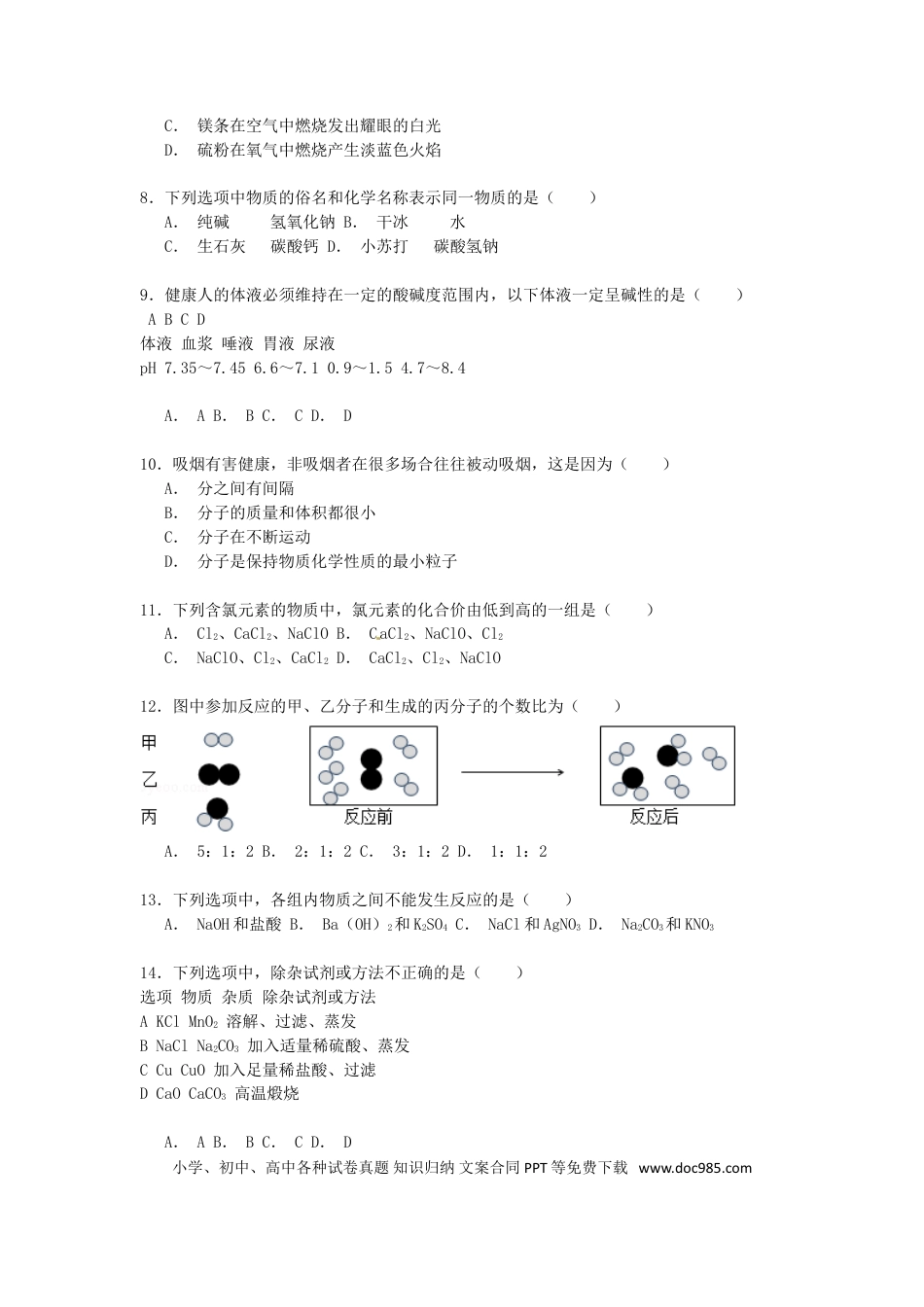 【中考历年真题】西藏2015年中考化学真题试题（含解析）.doc