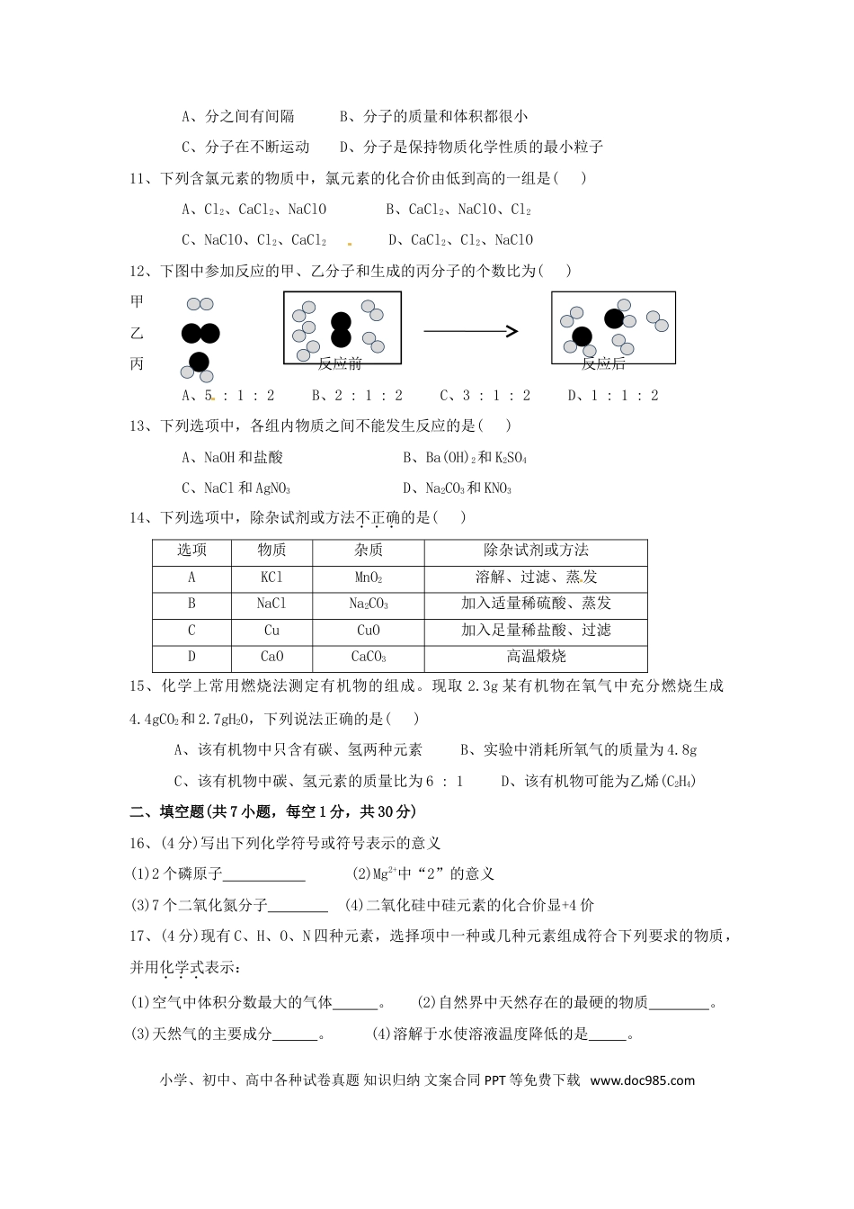 【中考历年真题】西藏2015年中考化学真题试题（含答案）.doc