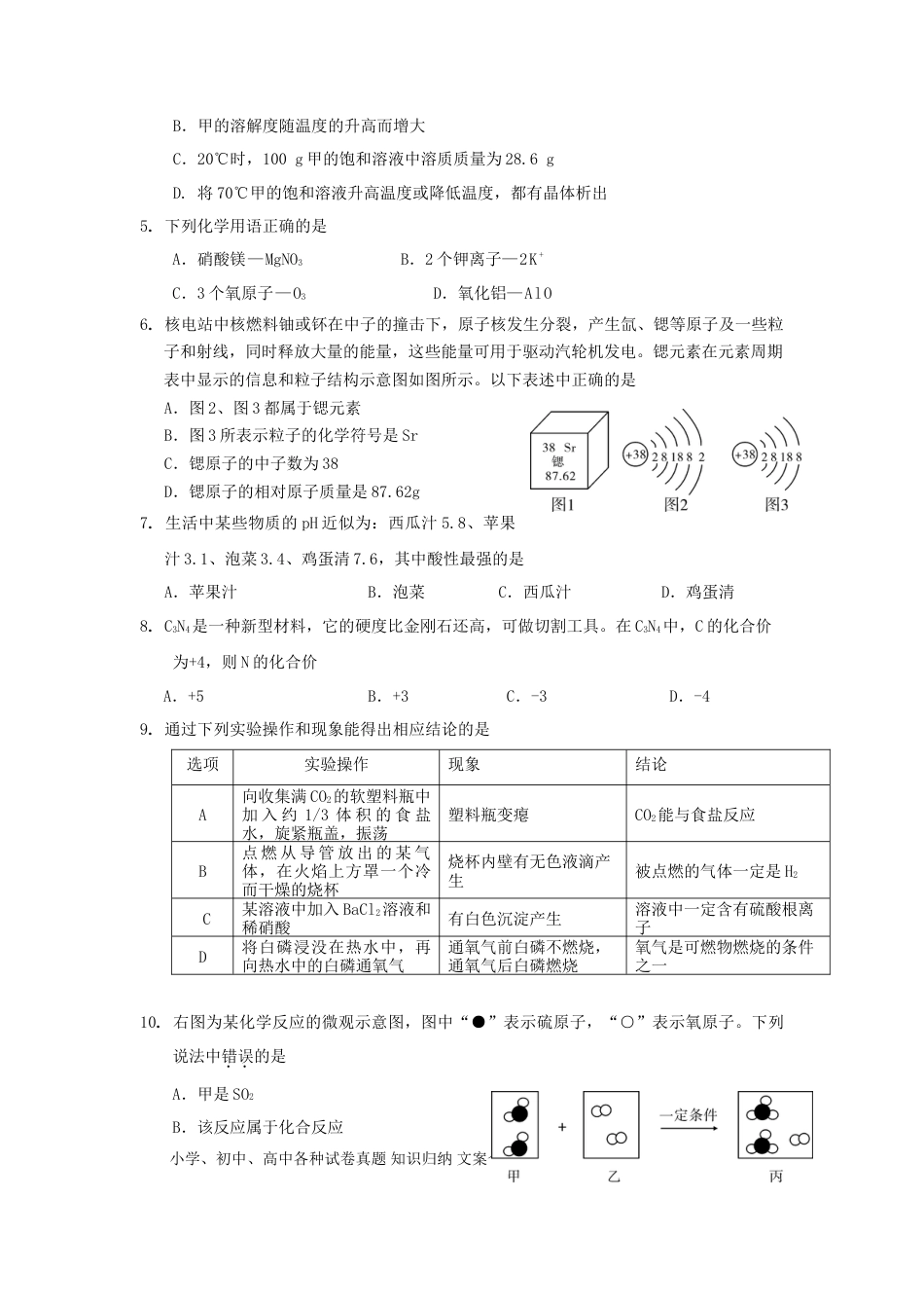 【中考历年真题】四川省雅安市2015年中考化学真题试题（含答案）.doc