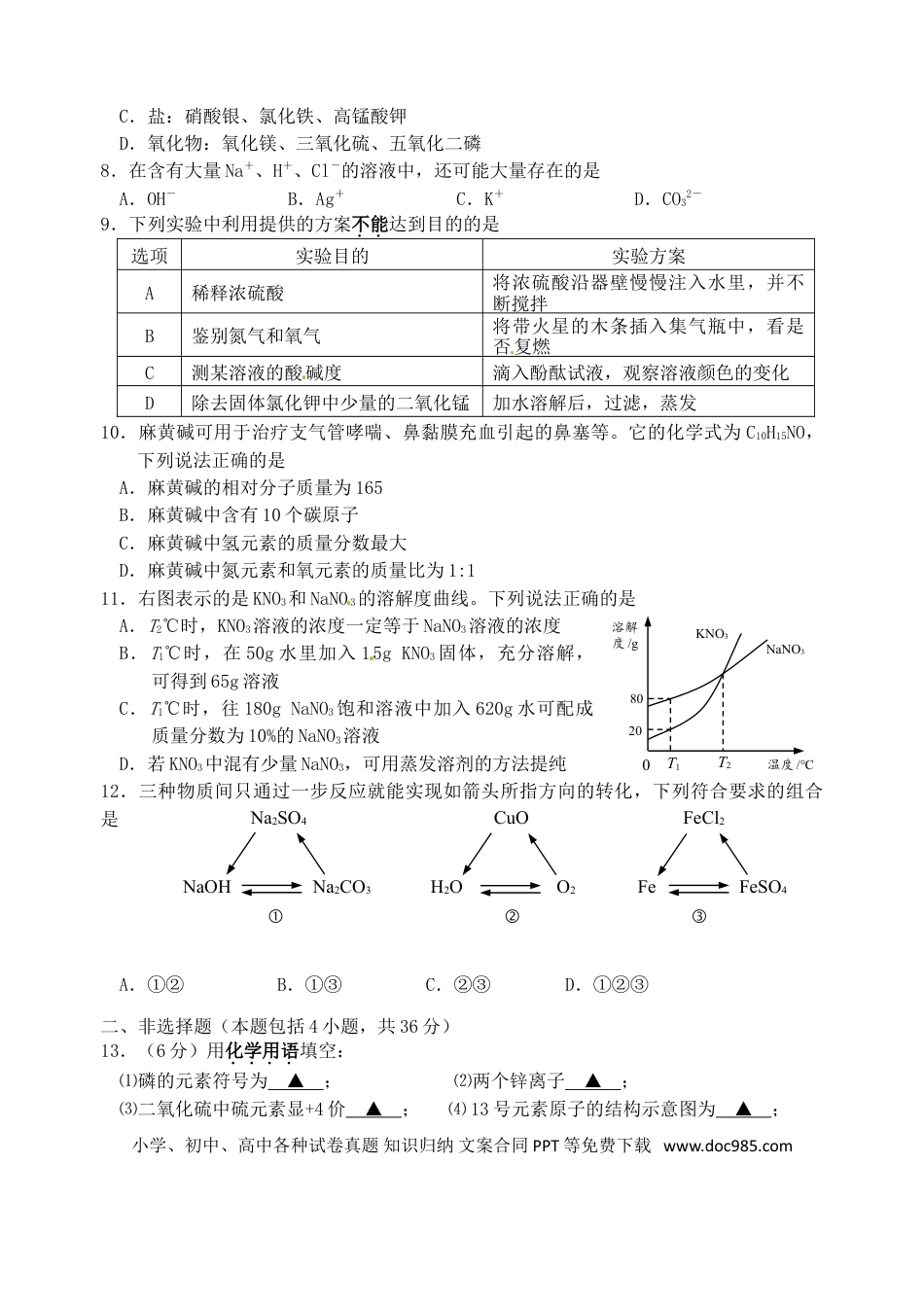 【中考历年真题】江苏省连云港市2015年中考化学真题试题（含答案）.doc