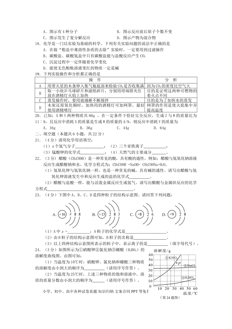 【中考历年真题】湖南省株洲市2015年中考化学真题试题（含答案）.doc