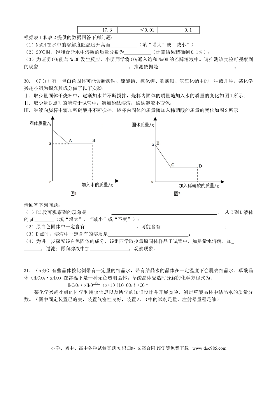【中考历年真题】湖北省武汉市2015年中考化学真题试题（含扫描答案）.doc