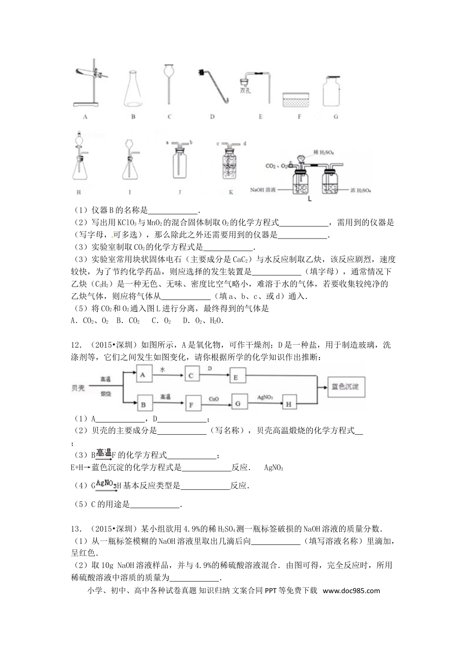 【中考历年真题】广东省深圳市2015年中考化学真题试题（含解析）.doc