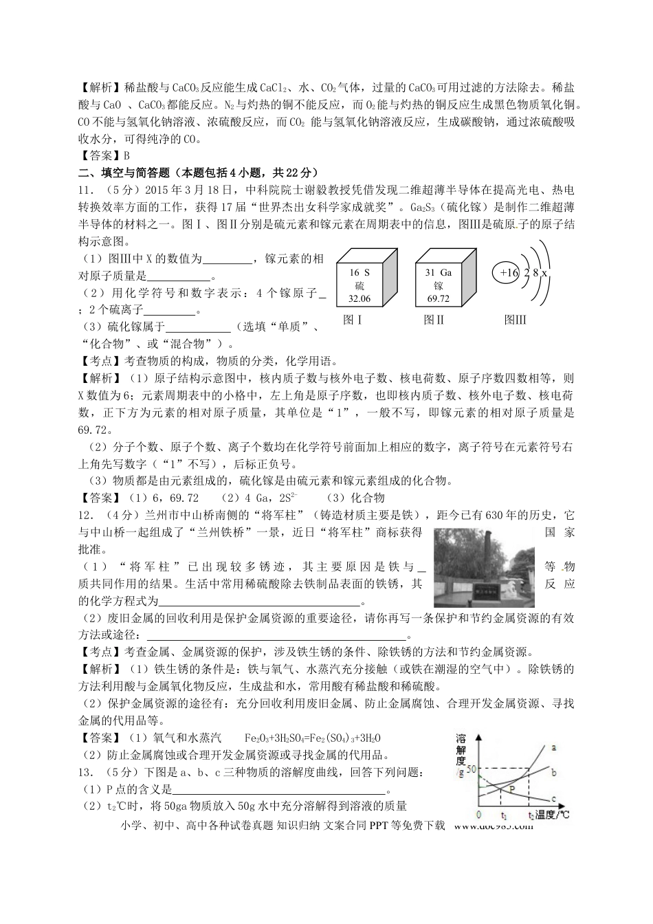 【中考历年真题】甘肃省武威市、白银市、定西市、平凉市、酒泉市、临夏州2015年中考化学真题试题（含解析）.doc