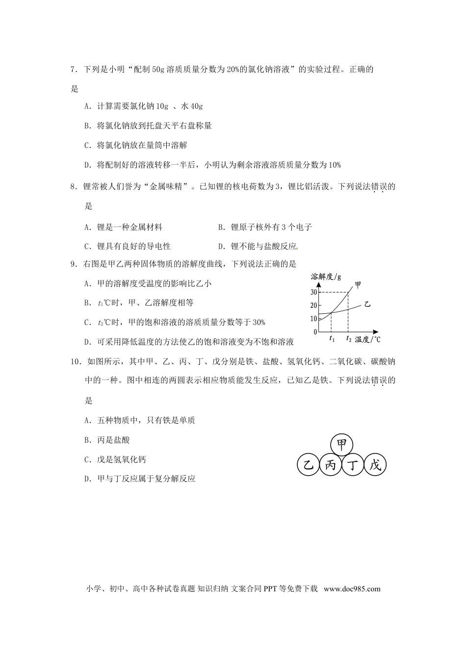 【中考历年真题】福建省龙岩市2015年中考化学真题试题（含答案）.doc